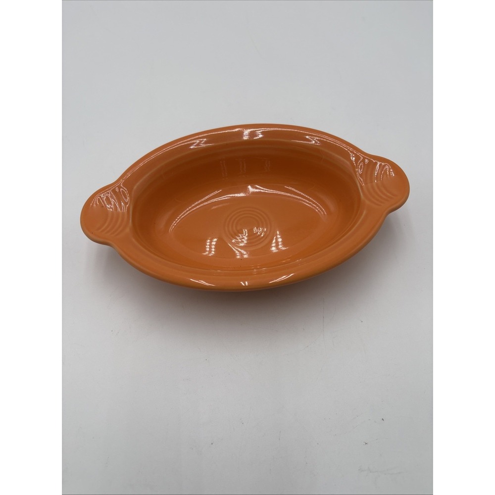 Vtg FIESTA Tangerine 9.25"‎ Oval Individual Casserole Baking Dish With Lead